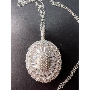 Cubic Zirconia Rhodium Over Sterling Silver Pendant With Chain